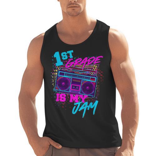 1st Grade Is My Jam Vintage 80s 80's Teacher Student Retro Men Tank Top - teacherstshirts.com CA