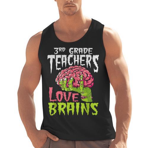 3rd Grade Teachers Love Brains Zombie Teacher Halloween Men Tank Top - teacherstshirts.com CA