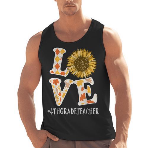 4th Grade Teacher Love Autumn Fall Sunflower Appreciation Men Tank Top - teacherstshirts.com UK