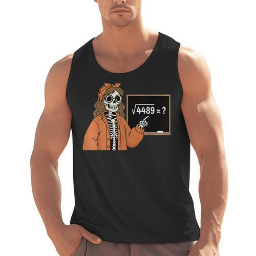 67 Math Teacher Skeleton Halloween Root 4489 Messy Bun Women Men Tank Top - teacherstshirts.com CA