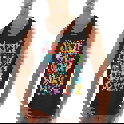 Alphabet A-Z ABC Kids Back To School Pre K Teachers Men Tank Top - teacherstshirts.com