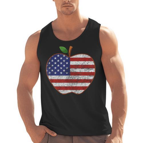 American Flag Teachers Students Apple 4th Of July Vintage Men Tank Top - teacherstshirts.com UK