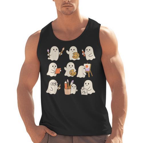 Art Teacher Ghost Halloween Artists Painter Teacher Spooky Men Tank Top - teacherstshirts.com UK