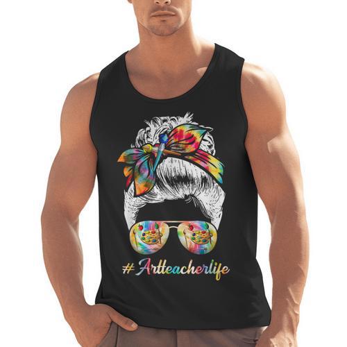Art Teacher Life Messy Bun Back To School Art Teacher Men Tank Top - teacherstshirts.com AU