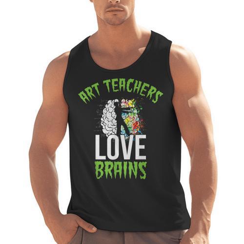 Art Teachers Love Brains Shirt Halloween Zombie Teaching Tee Men Women Kids Men Tank Top - teacherstshirts.com
