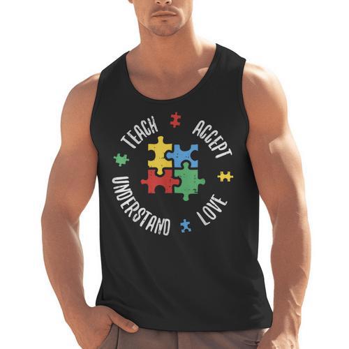Autism Awareness Teacher Shirt Teach Accept Understand Love Men Tank Top - teacherstshirts.com UK