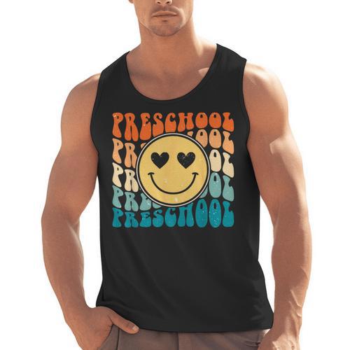 Back To School Groovy Smile Preschool Teachers Students Kids Men Tank Top - teacherstshirts.com UK