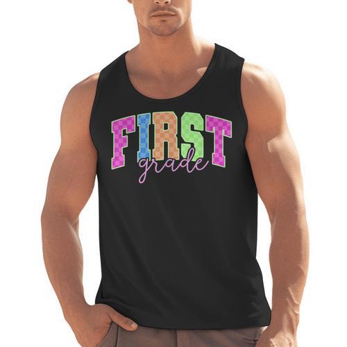 Back To School Neon Checkered First Grade Colorful Teacher Men Tank Top - teacherstshirts.com DE