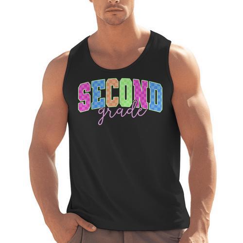 Back To School Neon Checkered Second Grade Colorful Teacher Men Tank Top - teacherstshirts.com