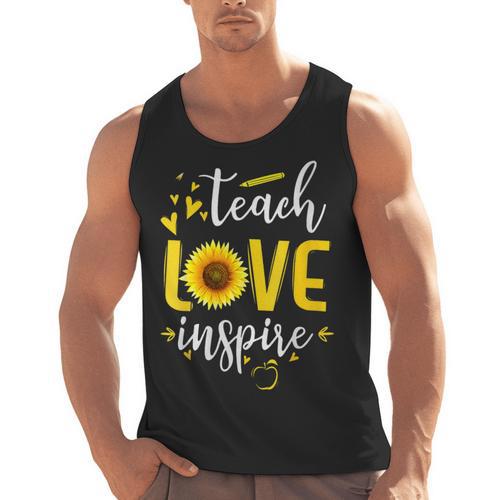 Back To School Teach Love And Inspire Teacher Sunflower Men Tank Top - teacherstshirts.com UK