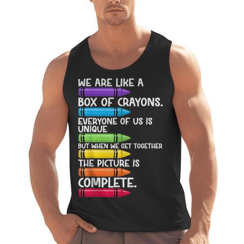 Back To School Teacher We Are Like A Box Of Crayons Men Tank Top - teacherstshirts.com AU