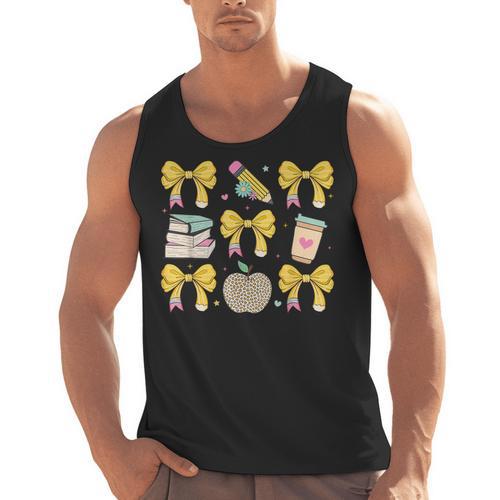 Back To School Yellow Bows Book Coffee Leopard Apple Teacher Men Tank Top - teacherstshirts.com AU