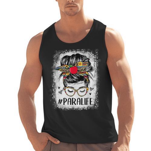 Bleached Teacher Para Life Paraprofessional Cute Messy Bun For Men Women Girls Kids Men Tank Top - teacherstshirts.com UK