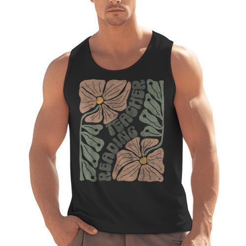 Boho Floral Reading Teacher Retro Reading Specialist Wildfl Men Tank Top - teacherstshirts.com AU