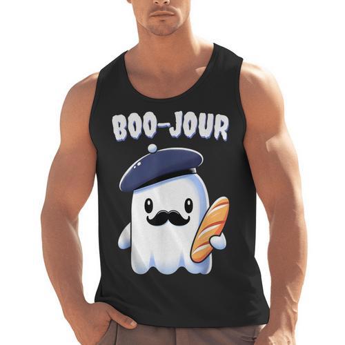 Boo Jour Ghost French Teacher Vintage Teacherlife Groovy Men Tank Top - teacherstshirts.com AU