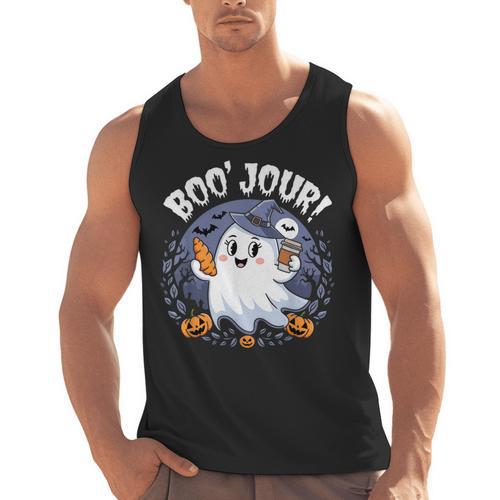 Boo Jour Ghost Halloween French Teacher Cute Coffe Croissant Men Tank Top - teacherstshirts.com