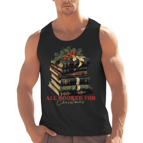 All Booked For Christmas Christmas Book Tree For Teacher For Men Women Kids Men Tank Top - teacherstshirts.com AU