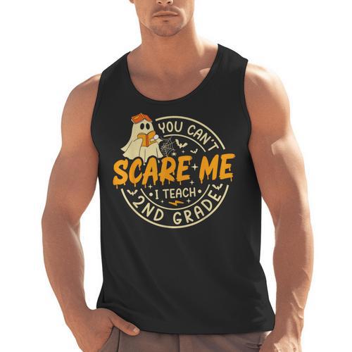 You Can't Scare Me I Teach 2nd Grade Teacher Halloween Ghost Men Tank Top - teacherstshirts.com CA