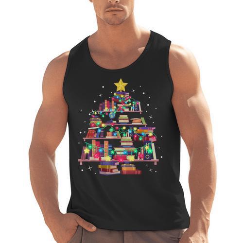 Christmas Library Tree Love Reading Books Nerd Teacher Men Tank Top - teacherstshirts.com