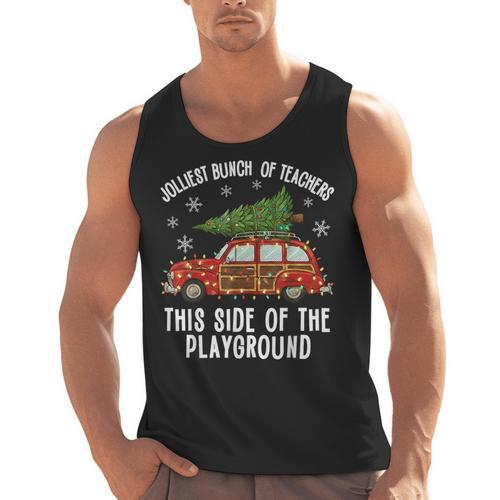 Christmas Teacher Squad Festive Car Tree Lights Xmas Men Tank Top - teacherstshirts.com AU