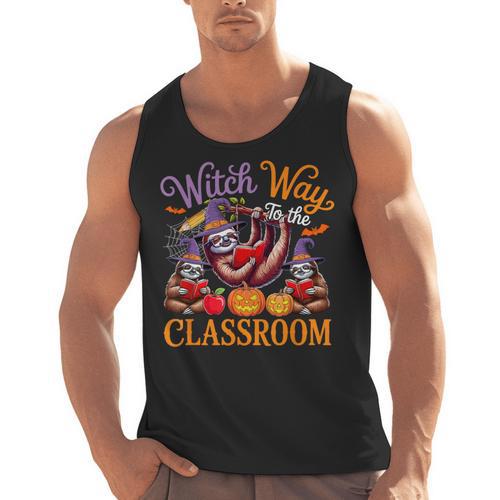 Way To Classroom Halloween Witch Three Cute Sloths Teacher Men Tank Top - teacherstshirts.com UK