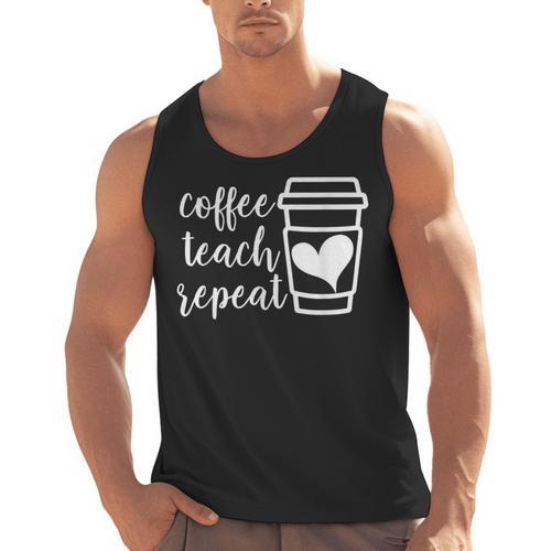 Coffee Teach Repeat Women's Misses Plus Size Teacher Men Tank Top - teacherstshirts.com