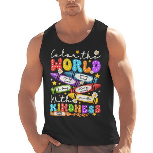 Color The World With Kindness Crayon Positivity Teacher Men Tank Top - teacherstshirts.com CA