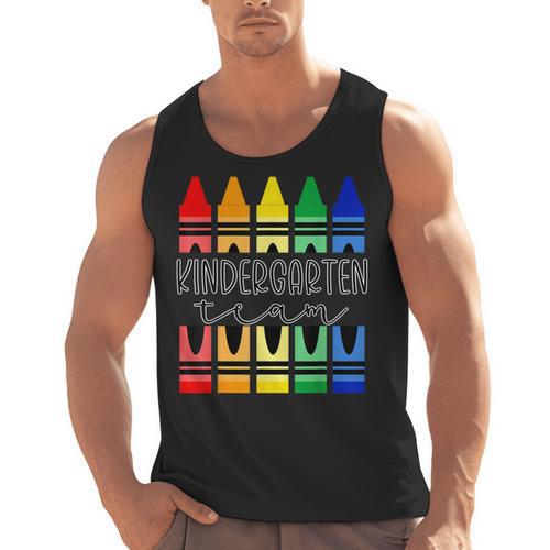 Colorful Crayon Kindergarten Team Tee For Teachers Students Men Women Kids Men Tank Top - teacherstshirts.com