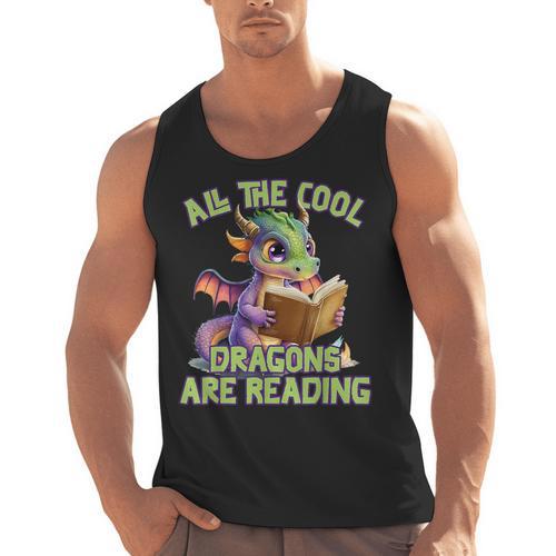 All The Cool Dragons Are Reading Dragon Teacher Men Tank Top - teacherstshirts.com UK