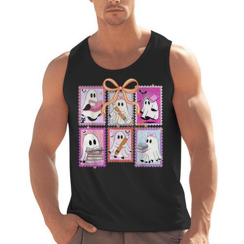 Coquette Bow Spooky Teacher Ghost Halloween Trick Or Teach Men Tank Top - teacherstshirts.com AU