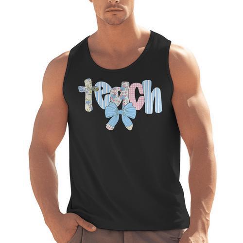 Coquette Bow Teach Teacher Happy First Day Back To School Men Tank Top - teacherstshirts.com