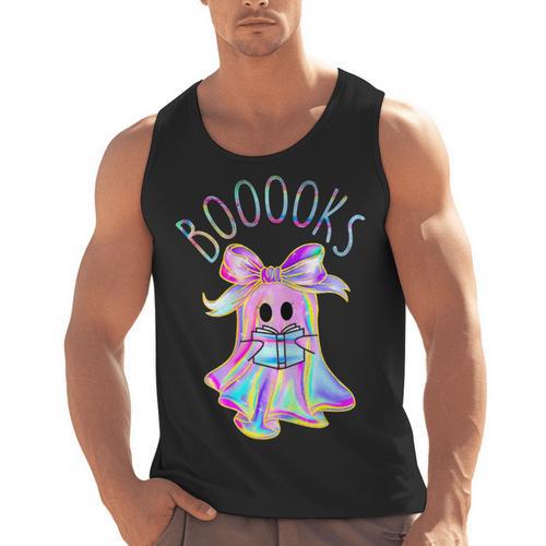 Cute Ghost Book Reading Halloween Teacher Top Girls Women Men Tank Top - teacherstshirts.com DE