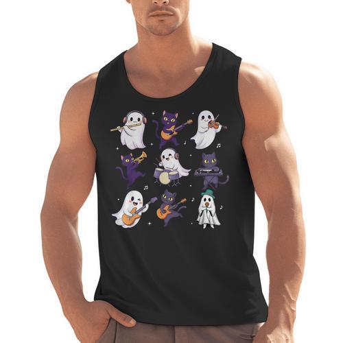 Cute Ghost Cat Playing Musical Halloween Music Teacher Men Tank Top - teacherstshirts.com
