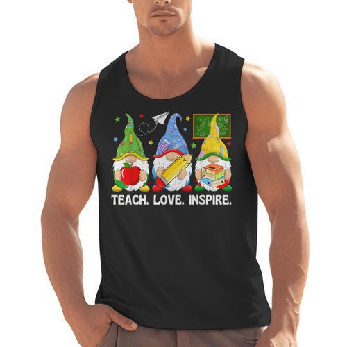 Cute Gnomes Teach Love And Inspire Back To School Teacher Men Tank Top - teacherstshirts.com UK
