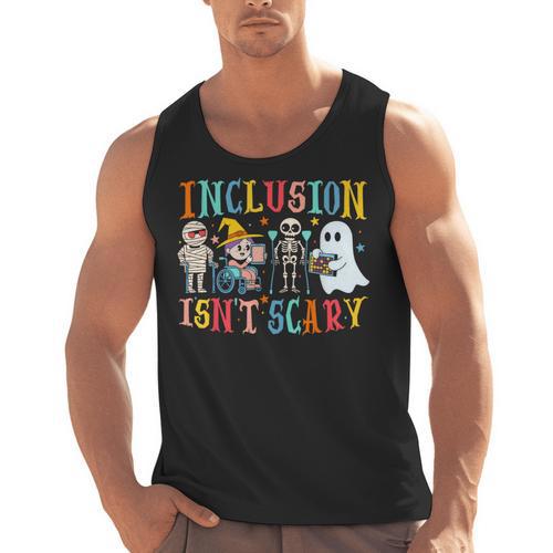 Cute Inclusion Isn't Scary Teacher Skeleton Ghost Halloween Men Tank Top - teacherstshirts.com UK
