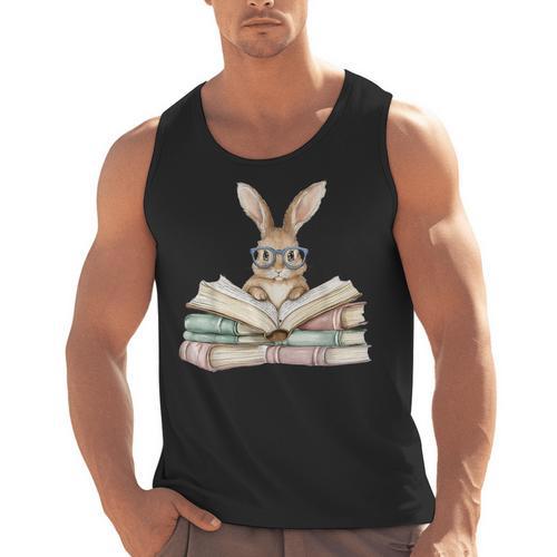 Cute Reading Bunny Glasses Books Bookworm Reader Teacher Men Tank Top - teacherstshirts.com