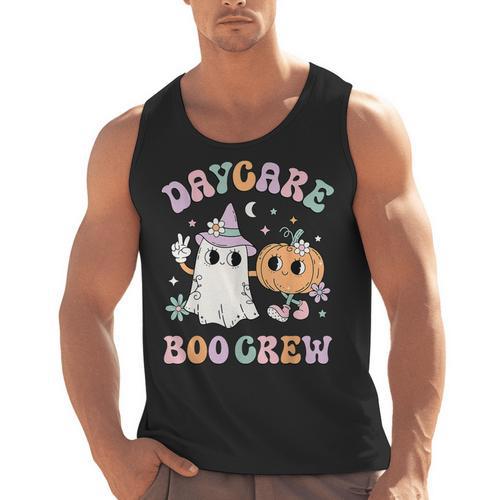 Daycare Boo Crew Groovy Halloween Floral Ghost Kid Teacher Men Tank Top - teacherstshirts.com DE
