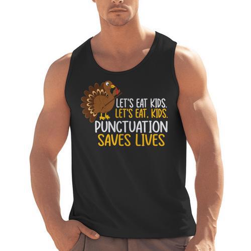 Lets Eat Kids Punctuation Turkey Thanksgiving Teacher Men Tank Top - teacherstshirts.com