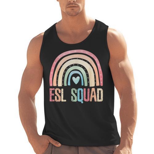 ESL Squad Teacher Crew Team Back To School English Rainbow Men Tank Top - teacherstshirts.com AU