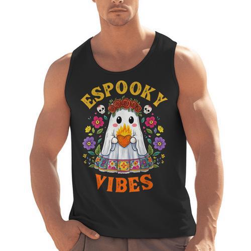 Espooky Vibes Spanish Mexican Halloween Ghost Teachers Men Tank Top - teacherstshirts.com AU