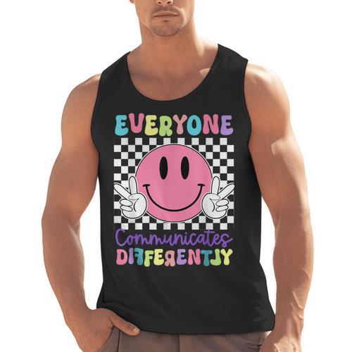 Everyone Communicates Differently Autism Awareness Teacher Men Tank Top - teacherstshirts.com UK