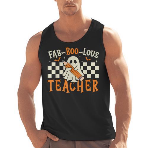 Fab Boo Lous Teacher Retro Ghost Spooky Halloween Costume Men Tank Top - teacherstshirts.com