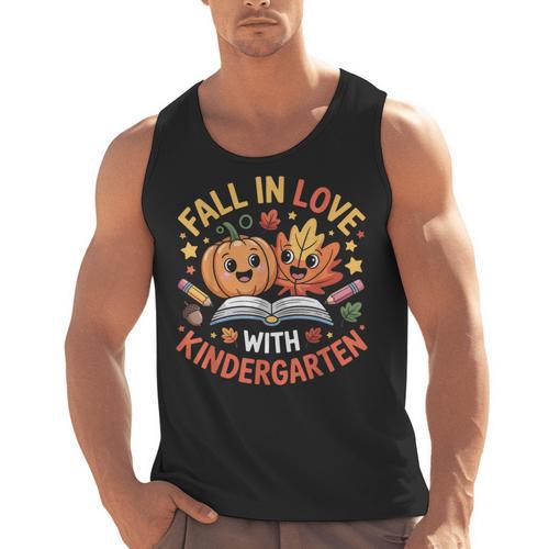 Fall In Love With Kindergarten Autumn Kindergarten Teacher Men Tank Top - teacherstshirts.com AU