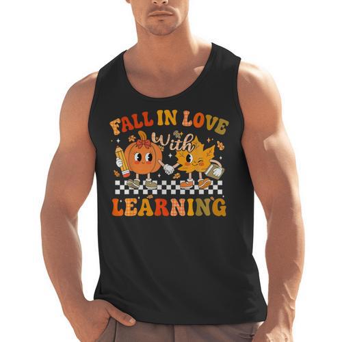 Fall In Love With Learning Autumn Pumpkin Fall Teacher Kids Men Tank Top - teacherstshirts.com AU