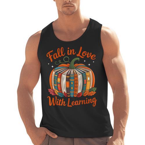 Fall In Love With Learning Book Lover Autumn Pumpkin Teacher Men Tank Top - teacherstshirts.com CA