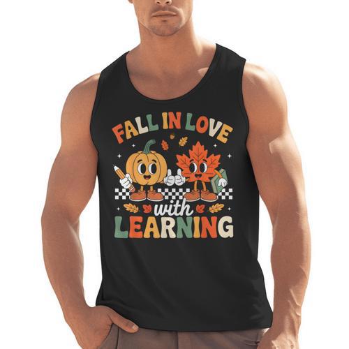 Fall In Love With Learning Shirt Autumn Thanksgiving Teacher Men Tank Top - teacherstshirts.com UK