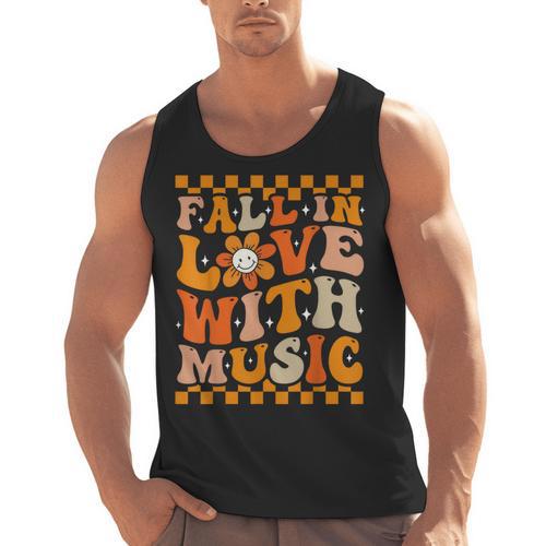 Fall In Love With Music Groovy Thanksgiving Music Teacher Men Women Girls Kids Men Tank Top - teacherstshirts.com AU