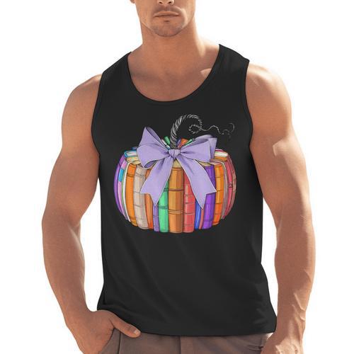 Fall Pumpkin Books Lover Halloween Teacher Teaching Staff Men Tank Top - teacherstshirts.com UK