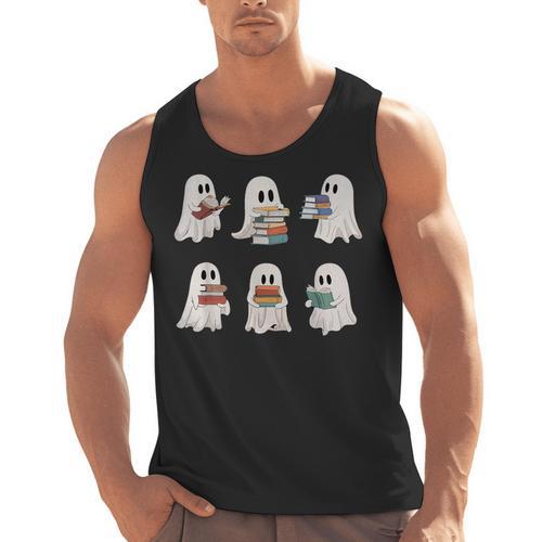Ghost Reading Books Teacher Halloween Librarian Cute Boook Men Tank Top - teacherstshirts.com AU
