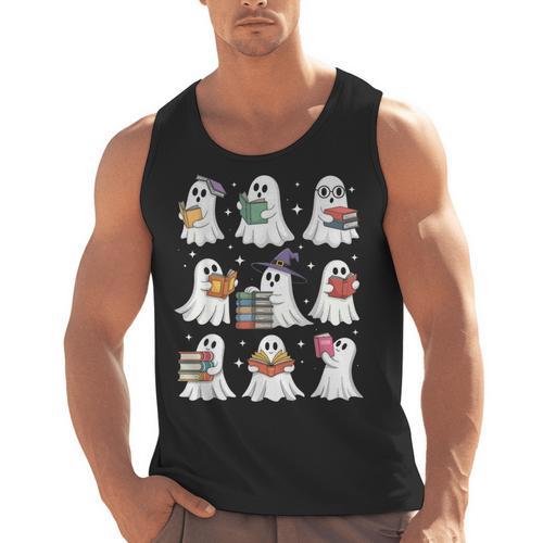 Ghost Reading Teacher Halloween Costume Librarian Book Lover Men Tank Top - teacherstshirts.com UK